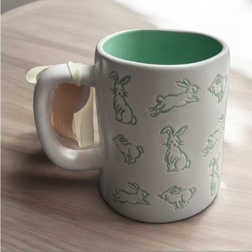 NEW Rae Dunn White and Green HOP ALONG Easter / Spring Bunny Rabbit Allover Mug - Picture 4 of 7